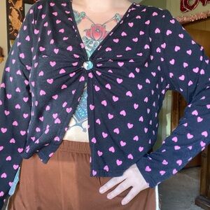 Black pink heart long sleeve top